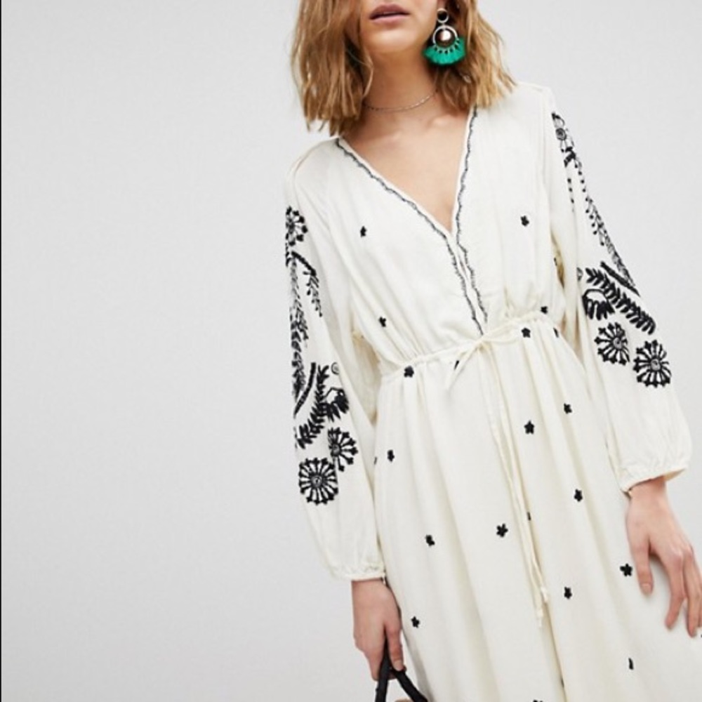 Free People Embroidered Wide Leg Jumpsuit